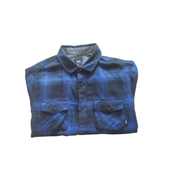 VANS flannel plaid pockets buttons down shirt blue - Picture 2 of 2